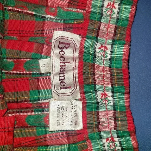 90s Bechamel Christmas Plaid Maxi Holiday Skirt Cotton Folk Skirt Red & Green 12 - Picture 8 of 10